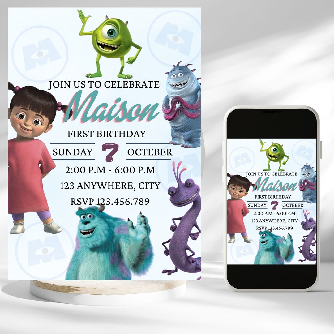 Editable Monsters Inc Birthday Invitation Template, Printable Birthday ...