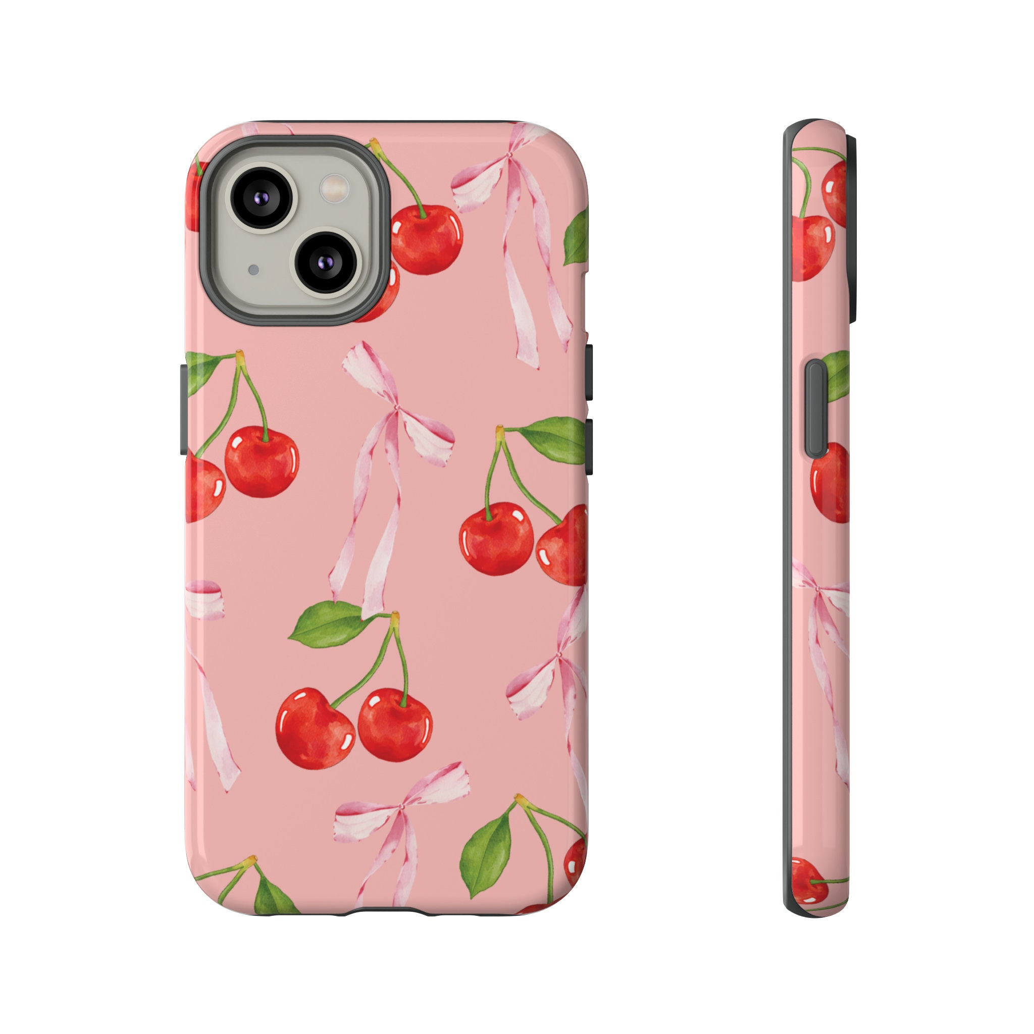 Cherry Blossom Elegance Phone Case Cute Cherries and Bows Design