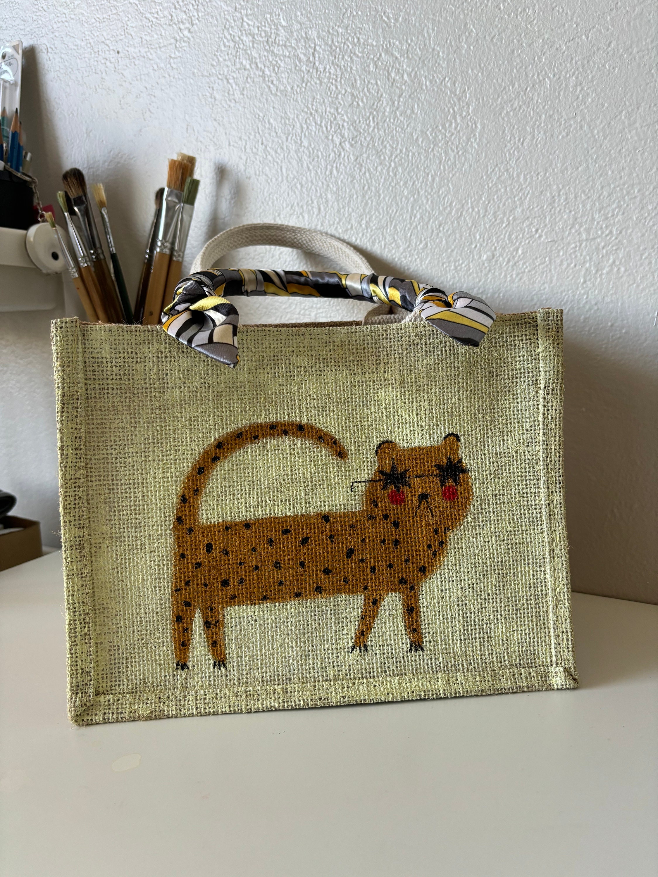 Borsa In Iuta Naturale Con Motivi Animali – Zebra Su Righe Nero/Beige – Capiente 47x15x37 Cm, Manici Imbottiti - 2