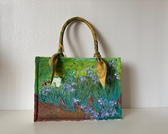 Handbemalte Van Gogh Floral Tote Bag: Einzigartige Leinwand Kunst