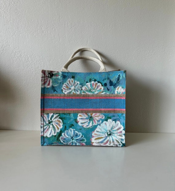 Hand-painted Floral Linen Tote Bag - Eco-friendly Artistic 