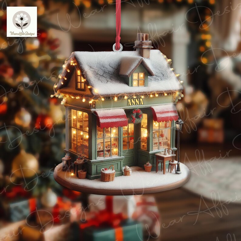 Personalized Coffee Shop 2D Flat Christmas Ornament, Unique Christmas