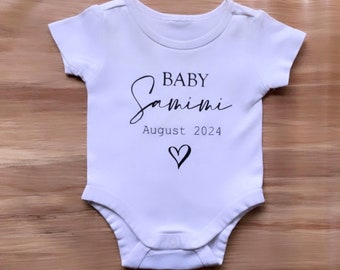 Personalised onesie baby due date pregnancy announcement newborn coming soon