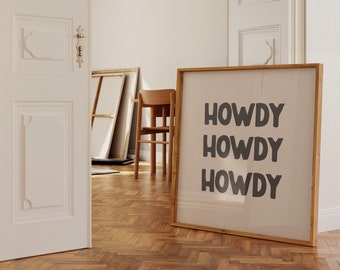 Howdy Wall Art, Printable Art, Cowboy Wall Art, Howdy Poster, Howdy Typography Art, Retro Wall Decor, Western Howdy Print, Howdy Word Print