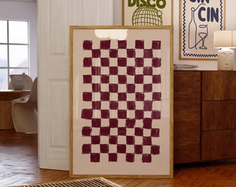 Checkered art print, Minimal wall print, Painted wall art, vintage wall art, trendy wall art, Checkered poster, Wall art for kitchen, print