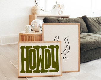 Howdy Wall Art, Printable Art, Cowboy Wall Art, Howdy Poster, Howdy Typography Art, Retro Wall Decor, Western Howdy Print, Howdy Word Print