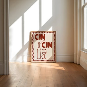 Cin Cin ウォールアート、ワイン ウォールアート、アルコール ウォールアート、乾杯 ウォールアート、ワイン プリント、レトロ ウォールアート、チェック柄レトロ ウォールアート、デジタル ダウンロード