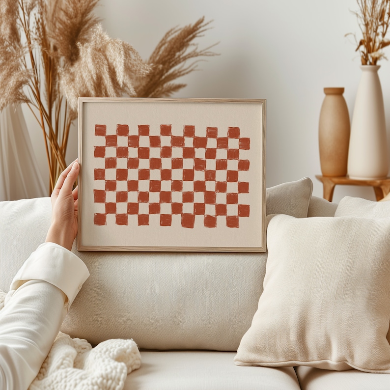 Rustic Checkard Print Checkered Art Print, Minimal Wall Print, Painted Wall Art, Vintage Wall ...