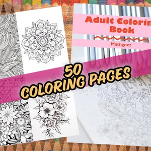 Printable Adult Coloring Book | Coloring pages | Mandala Coloring Books | Instant Download | Digital Download | 50 Pages Coloring Book