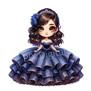Deep Ocean Blue Princess - Digital Image PNG, Clipart Blue Princess, High Quality PNGs, Digital Art png, DTF Transfer, Commercial Use