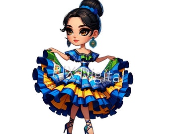 Folklorico Dancer PNG – Vibrant Bellas Clipart, DTF Transfer (Digital Image)