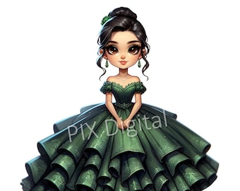 Midnight Garden Green Princess - digitale afbeelding PNG, clipart groene jurk, hoge kwaliteit png's, digitale kunst png, DTF-overdracht, commercieel gebruik
