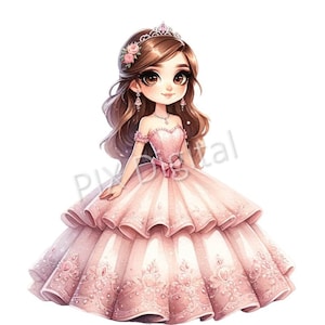 Rosy Pink Princess - 5 immagini digitali PNG, Clipart Princess, alta qualità, arte digitale, trasferimento DTF, Rosy Pink Princess PNG, uso commerciale