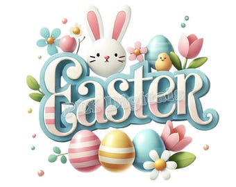 Easter Logo Clipart - 1 Digital Images, Easter PNGs, Clipart Spring, DTF, SVG, Spring PNGs, Easter Clipart, Commercial Use