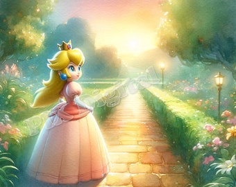 Princess Peach Garden Art Print – 4 Digital JPGs (Digital Download)