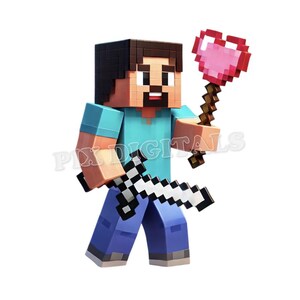Corazones en forma de bloques para Minecrafter: 7 imágenes digitales, PNG, clipart para Minecrafter, transferencia DTF para Minecrafter, uso comercial