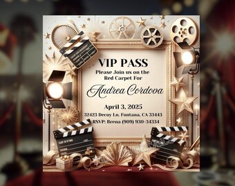 Impresionante cine - Invitación con imagen digital, invitación digital de cine en formato JPG, invitación de película, invitación digital de cine, uso comercial.