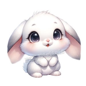 Pure White Baby Bunny - 8 digitale afbeeldingen PNG, Instant Download, White Bunny Clipart, hoge kwaliteit PNG's, digitale kunst png, DTF-overdracht png