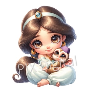 Princess Baby Jasmine Friends - Digital Image PNG, Princess Jasmine Clipart, High Quality PNGs, Digital Art Princess Jasmine, Commercial Use