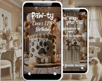 Let's Paw-ty! - Digital Invitation Video, Customize Dog Party Birthday Invite, Editable puppy-themed birthday invitation, DIY dog invite