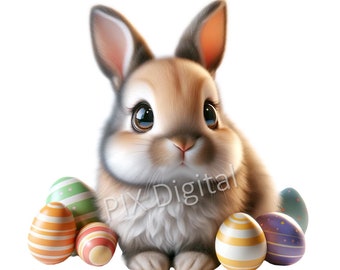 Light Brown / Black Cute Easter Egg Bunny - 1 Digital Image PNG, Instant Download Clipart, High Quality PNGs, Digital Art, DTF Transfer