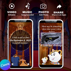 Beauty and the Beast baby announcement template, Belle and Beast baby announcement, Beauty and the Beast baby shower invitation, Baby announcement template Beauty and the Beast, Beauty and the Beast themed baby announcemet, Belle baby announcemet