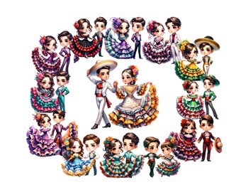 Folk Dancers Festival - 15 Digital Images, PNGs, Folk Dancers Clipart, Digital Art Folk Dancers, DTF Transfer, Commercial Use