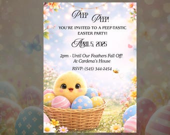 Peep-tastic Easter Party Invitation – Chick, Editable Template (Digital Download)