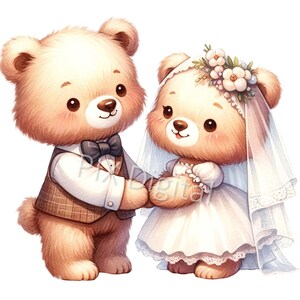 Forever Married Bears - Digitales Bild Bären PNG, Clipart, hochwertige PNGs, Digital Art Married Bears png, DTF Transfer, Love Bears PNG