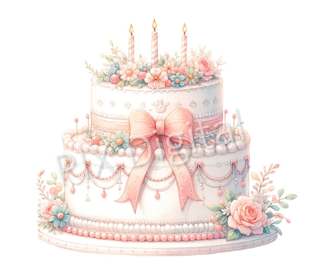 Pink Birthday Cake Clipart – Watercolor Cake PNG (digital Image) - Etsy