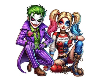 Crazy In Love Fort Night Couple - 3 Digital Images, Clipart PNGs, Fort nite Valentine's gifts, Valentine's Day skin, Joker and Quinn PNGs