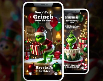 Grinch Christmas Birthday Video Invitation MP4 – Personalized Digital Invite