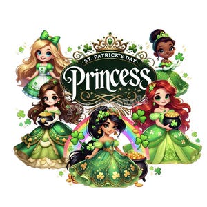 Princesas de San Patricio - 7 imágenes digitales, clipart, princesa PNG, arte digital de San Patricio, transferencia DTF, SVG, San Patricio, uso comercial