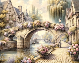 European Vintage Garden - 9 Digital Image JPGs, Digital Vintage Garden, Home Décor Vintage Garden, Rustic Digital Art, Vintage Garden Art