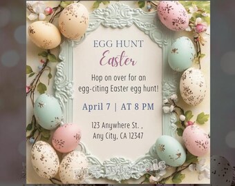 Hop On Over for Easter Egg Hunt - Digital Image Invitation, Digital Template, Invitation Printable, Beautiful Elegant Easter Invite