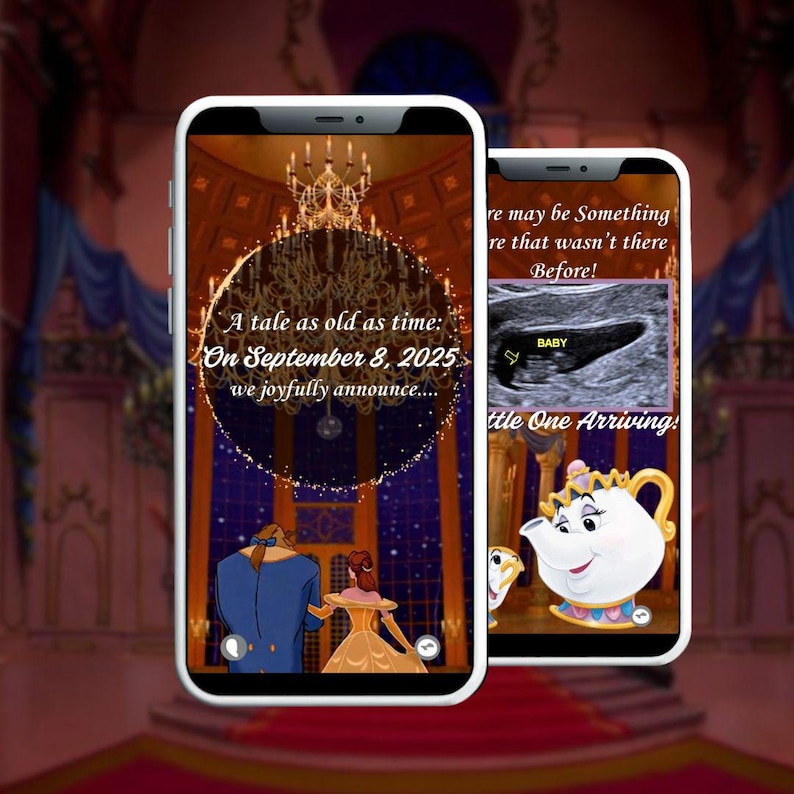 Be Our Guest to Meet the Newest Member of Our Fairytale! Beauty and Beast Template Pregnancy Announcement Digital, Beauty and the Beast baby reveal template, Beauty and the Beast baby invitation template, Digital baby announcement