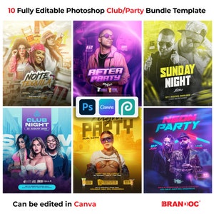 10 modelli di bundle Canva / Design per club / Modelli di volantini per feste ed eventi, modificabili in Canva e Photoshop, Poster per eventi fai da te / Social media / PSD