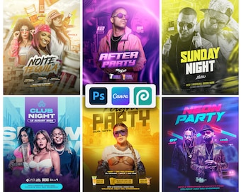 Bundel clubfeestflyersjabloon: bewerkbaar canva en Photoshop (digitale download)