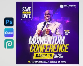 Editable Canva Church Conference | Event Flyer Template, Editable in Canva, Photoshop, DIY Event poster | Social media, IG, PSD, canva fully