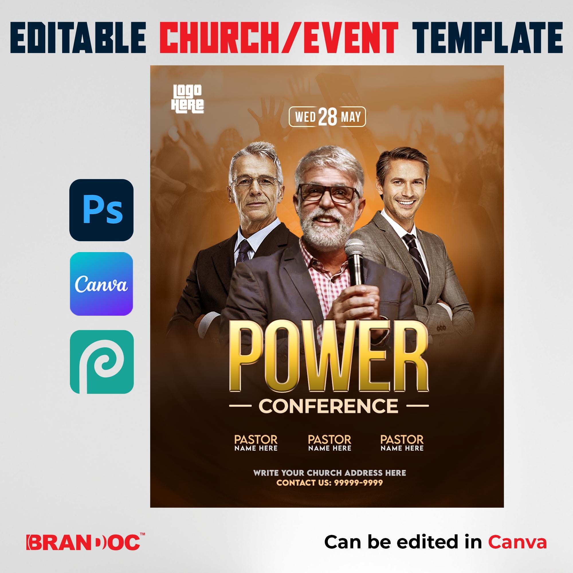 Editable Canva Church Event, canva church flyer | program Flyer Template, Editable in Photoshop, revival, ceremony | DIY Event poster, PSD