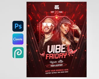 Editable Canva Template, Club flyer canva, Editable PSD, Event Flyer Template, photoshop party flyer, night club party flyer, premade flyer