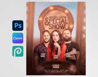 Editable Club Flyer Template: Canva & Photoshop PSD