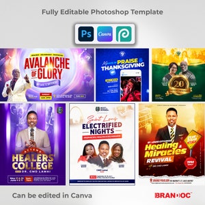 10 Canva Editable Church program Flyer Template bundle, Editable in Canva, Photoshop, and PhotoPea | DIY Event poster | Social media | PSD