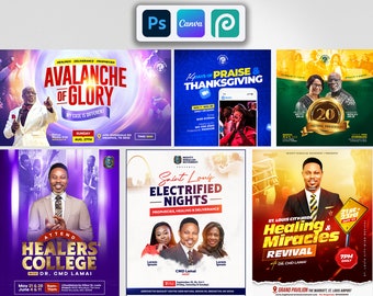Church Flyer Template Bundle: Canva & Photoshop Editable (Digital Download)