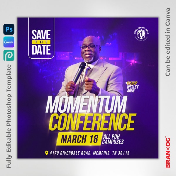 Editable Church Conference | Event Flyer Template, Editable in Canva, Photoshop, and PhotoPea | DIY Event poster | Social media | IG | PSD