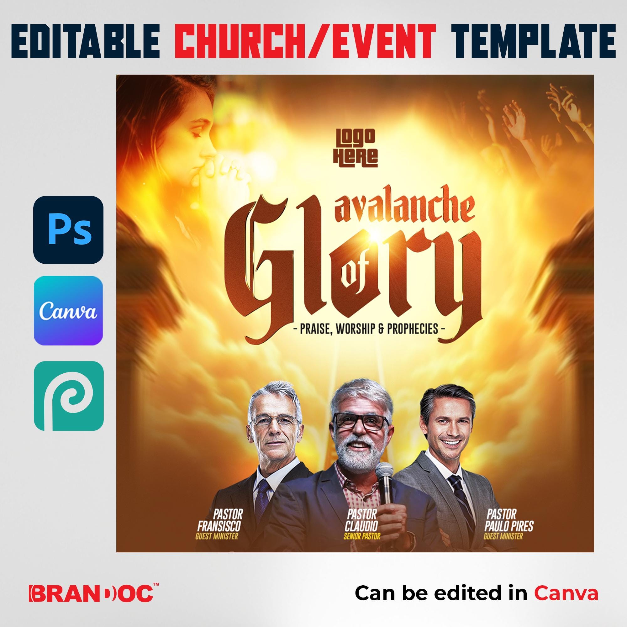 Editable Canva Church Event, canva church flyer | program Flyer Template, Editable in Canva, Photoshop, revival, DIY Event poster, PSD, temp
