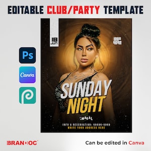 Editable Canva Template, Club flyer canva, Editable PSD, Event Flyer Template, photoshop party flyer, night club party flyer, premade flyer
