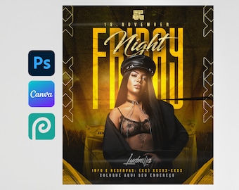 Editable Canva Template, Club flyer canva, Editable PSD, Event Flyer Template, photoshop party flyer, night club party flyer, premade flyer