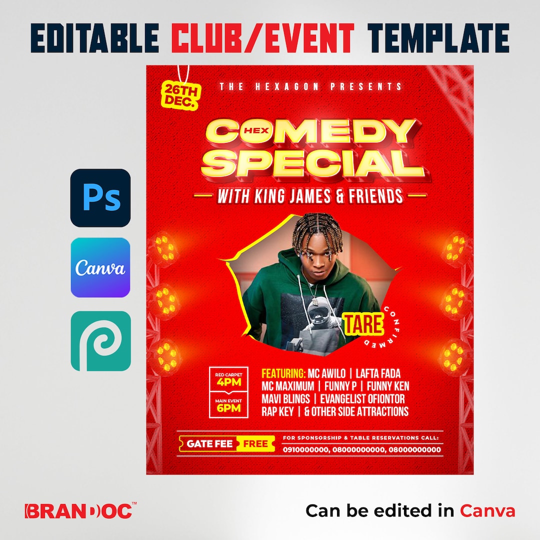 Editable Comedy Event Flyer Template: Canva & PSD - Etsy