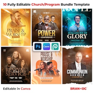 10 Canva Editable Church program Flyer Template bundle, Editable in Canva, Photoshop, and PhotoPea | DIY Event poster | Social media | PSD